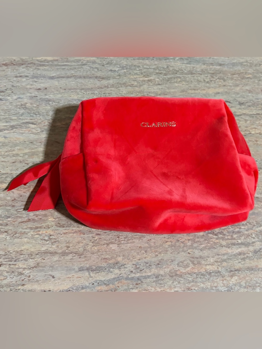 Clarins Bright Red Velvet Travel Cosmetic Pouch